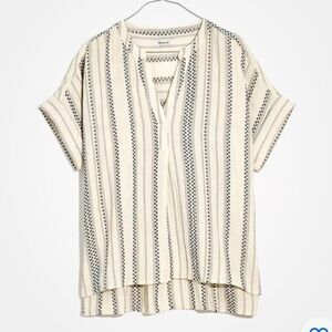 Madewell Lightspun Lakeline Popover Shirt in Cream Jacquard Stripe L